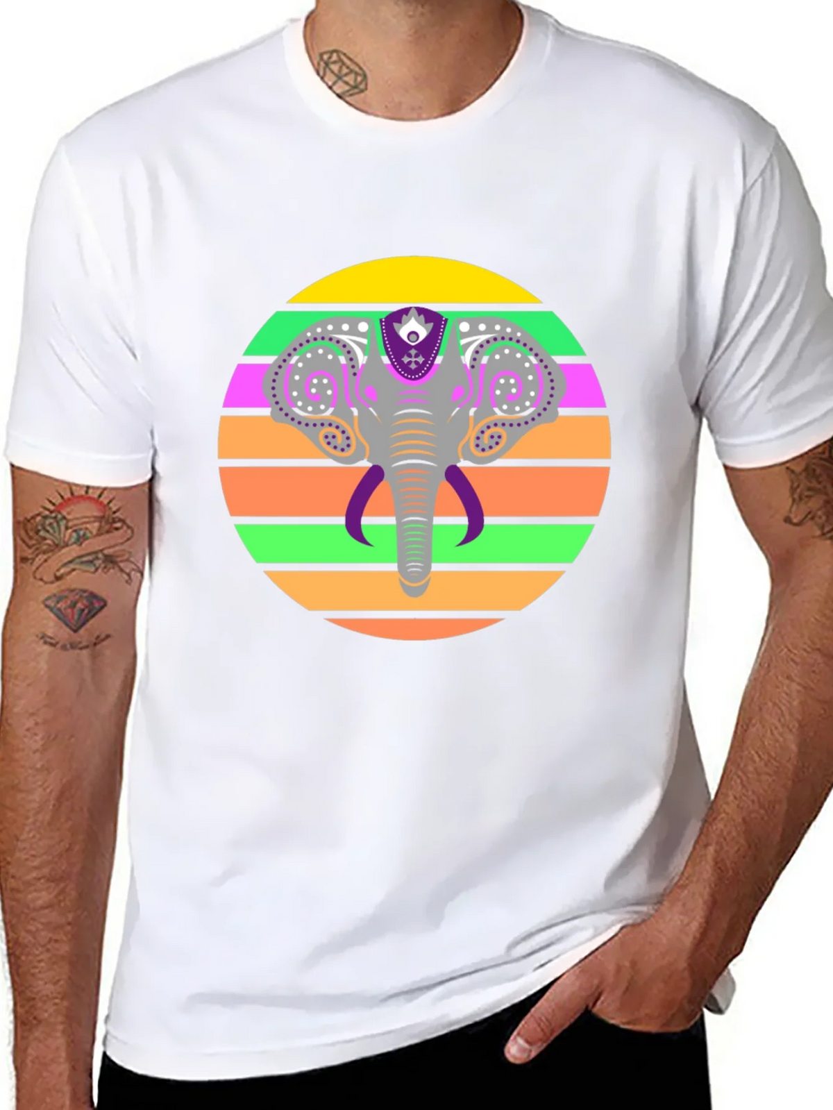 Elephant Sunset Graphic Tee - Stylish Mens Black T-Shirt product image 7