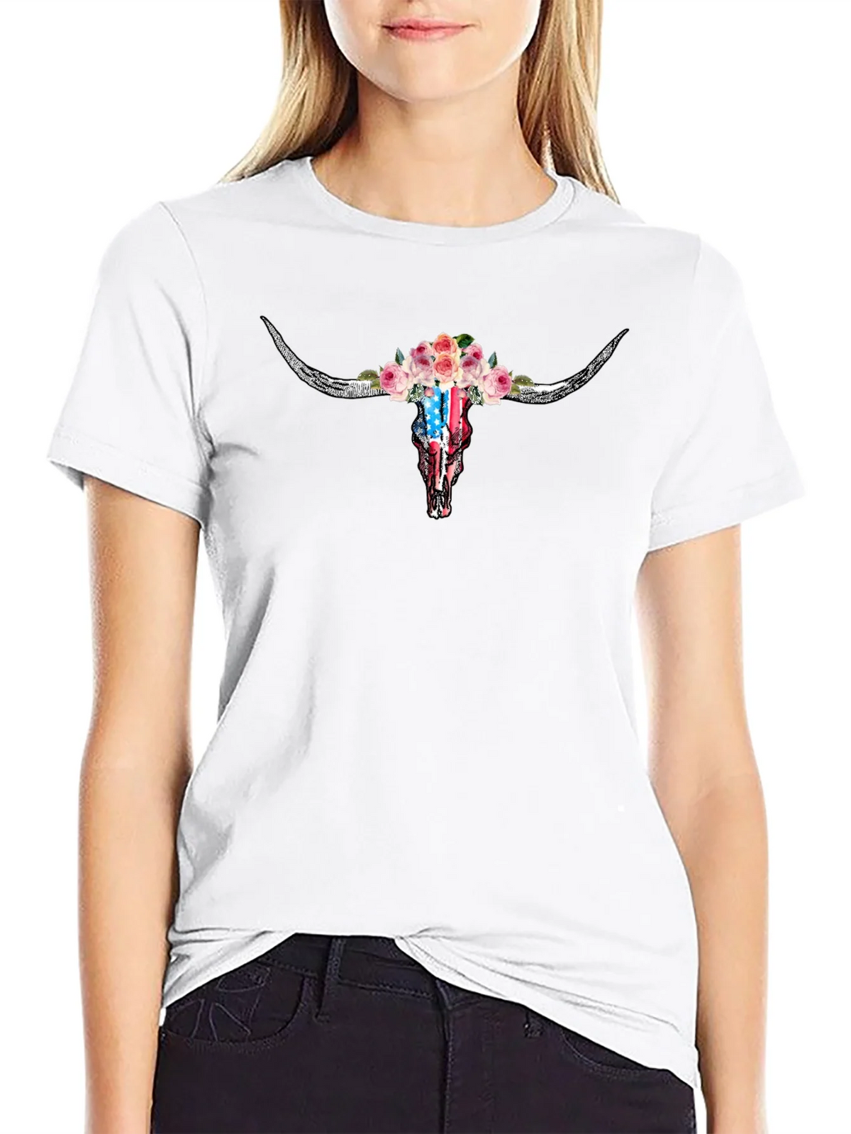 Floral Skull T-Shirt - American Flag Design product image 8