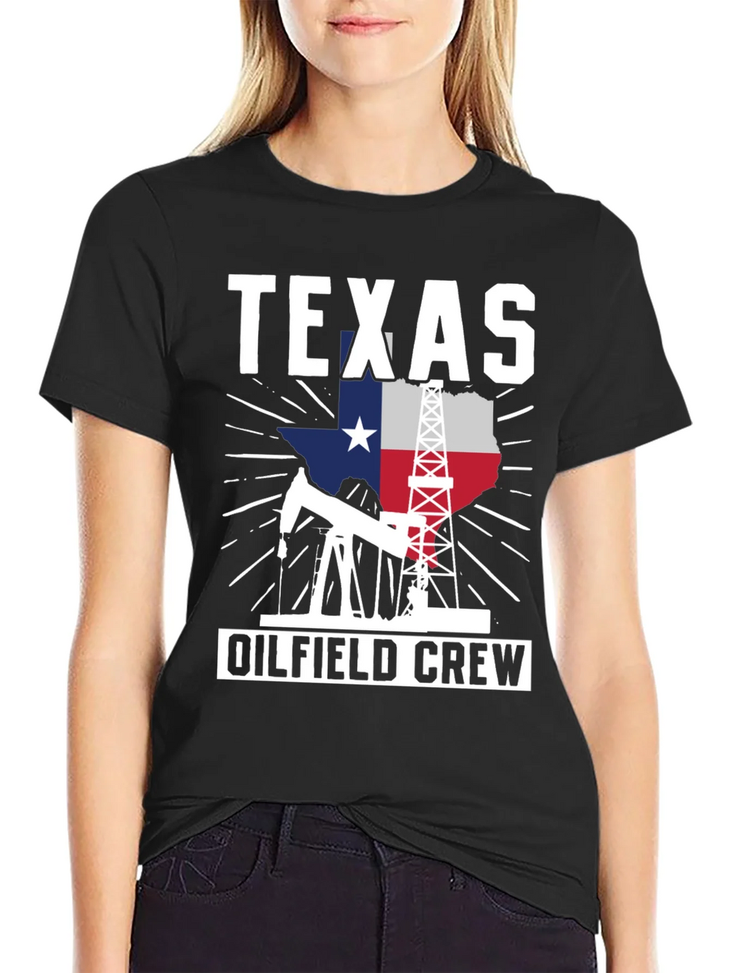 Texas Oilfield Crew Graphic Tee - Black Cotton Shirt product image 2