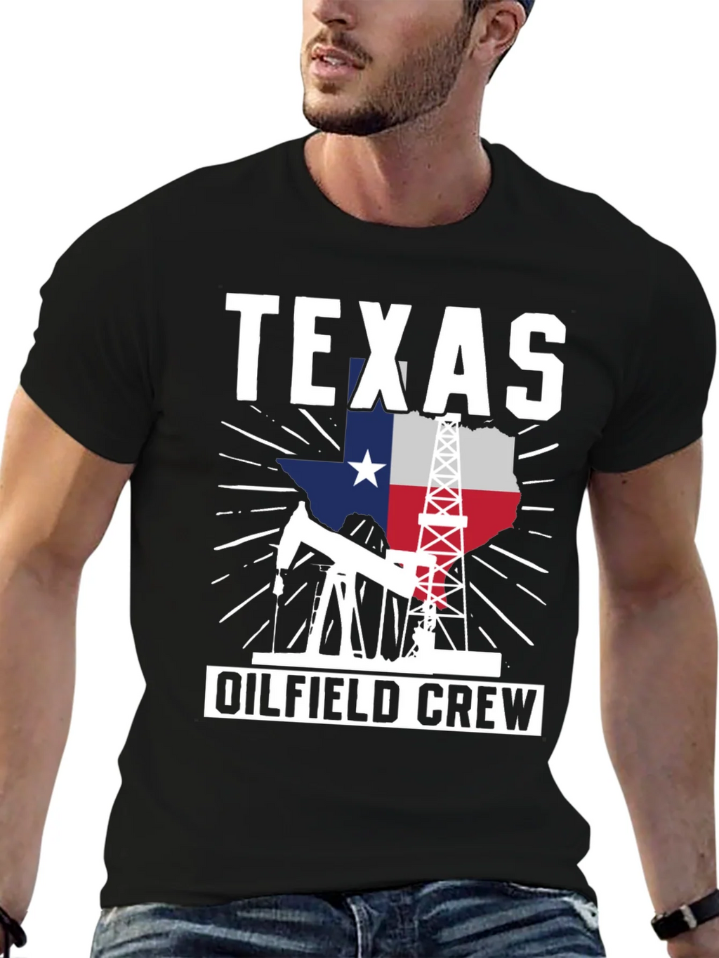 Texas Oilfield Crew Graphic Tee - Black Cotton Shirt product image 6