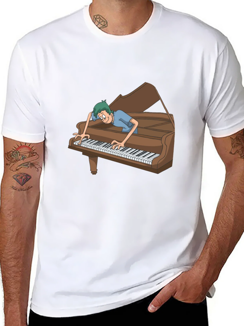 Funny Cartoon Piano Player Graphic Tee product image 7