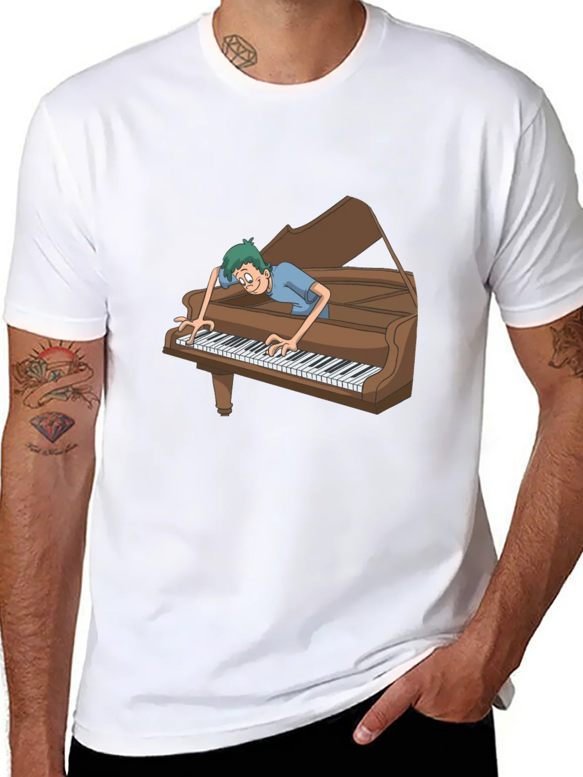 Funny Cartoon Piano Player Graphic Tee product image 7