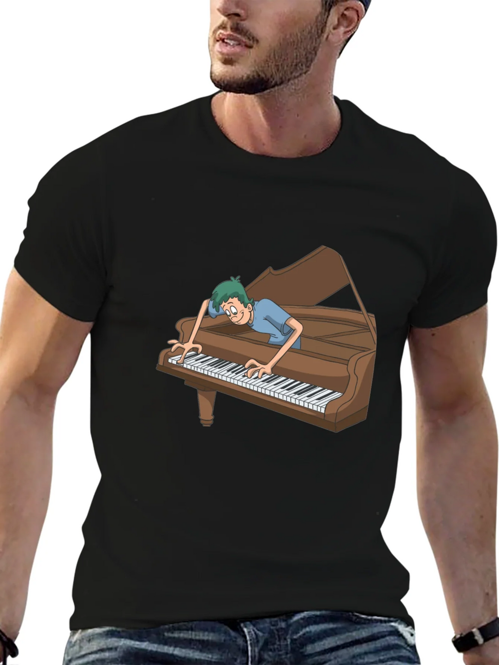 Funny Cartoon Piano Player Graphic Tee product image 6