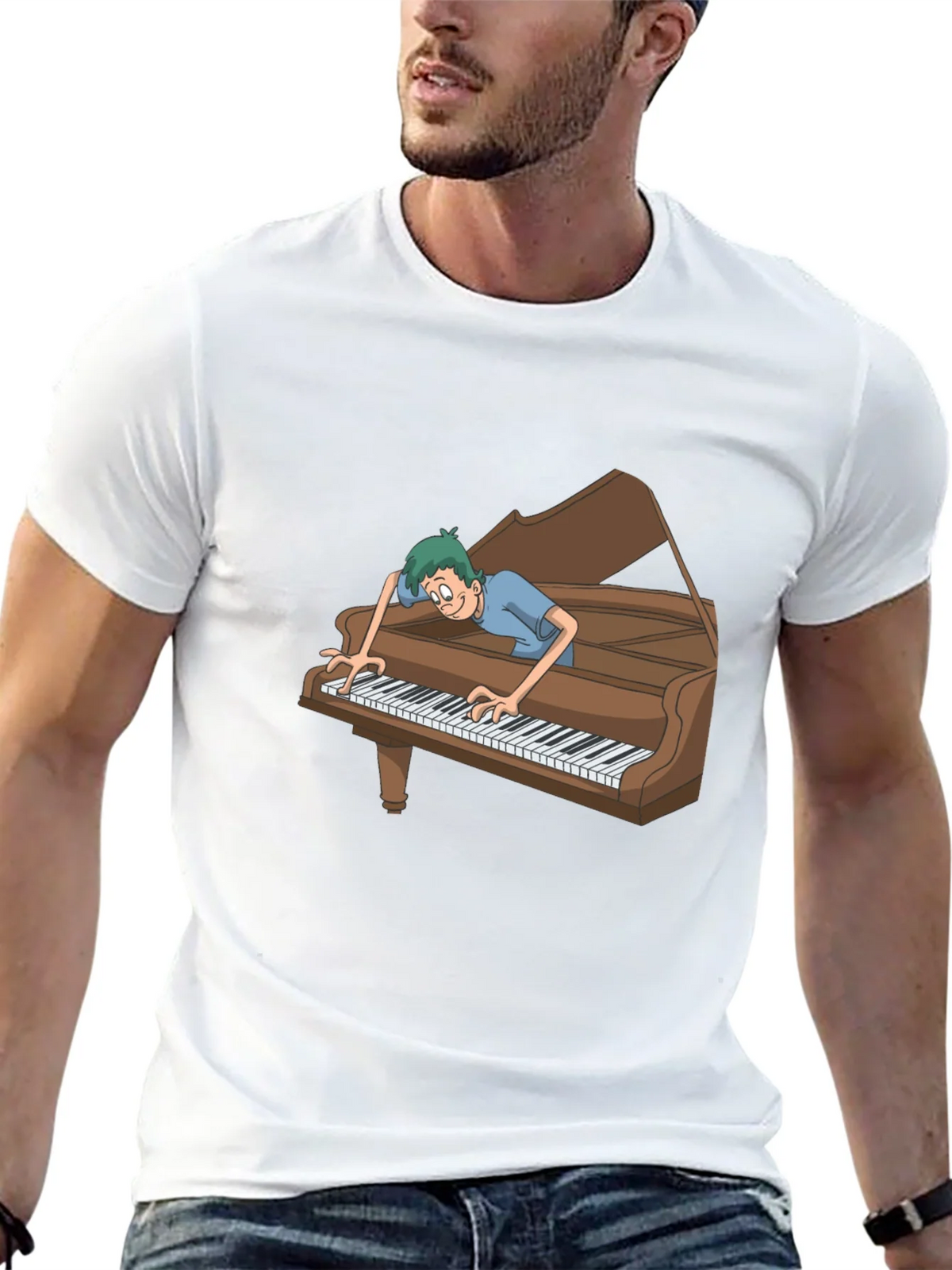 Funny Cartoon Piano Player Graphic Tee product image 12