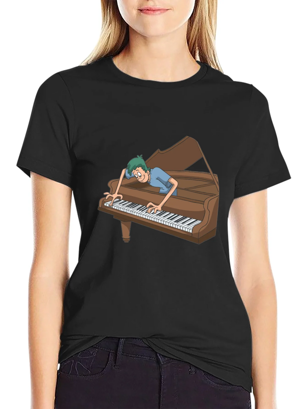 Funny Cartoon Piano Player Graphic Tee product image 2