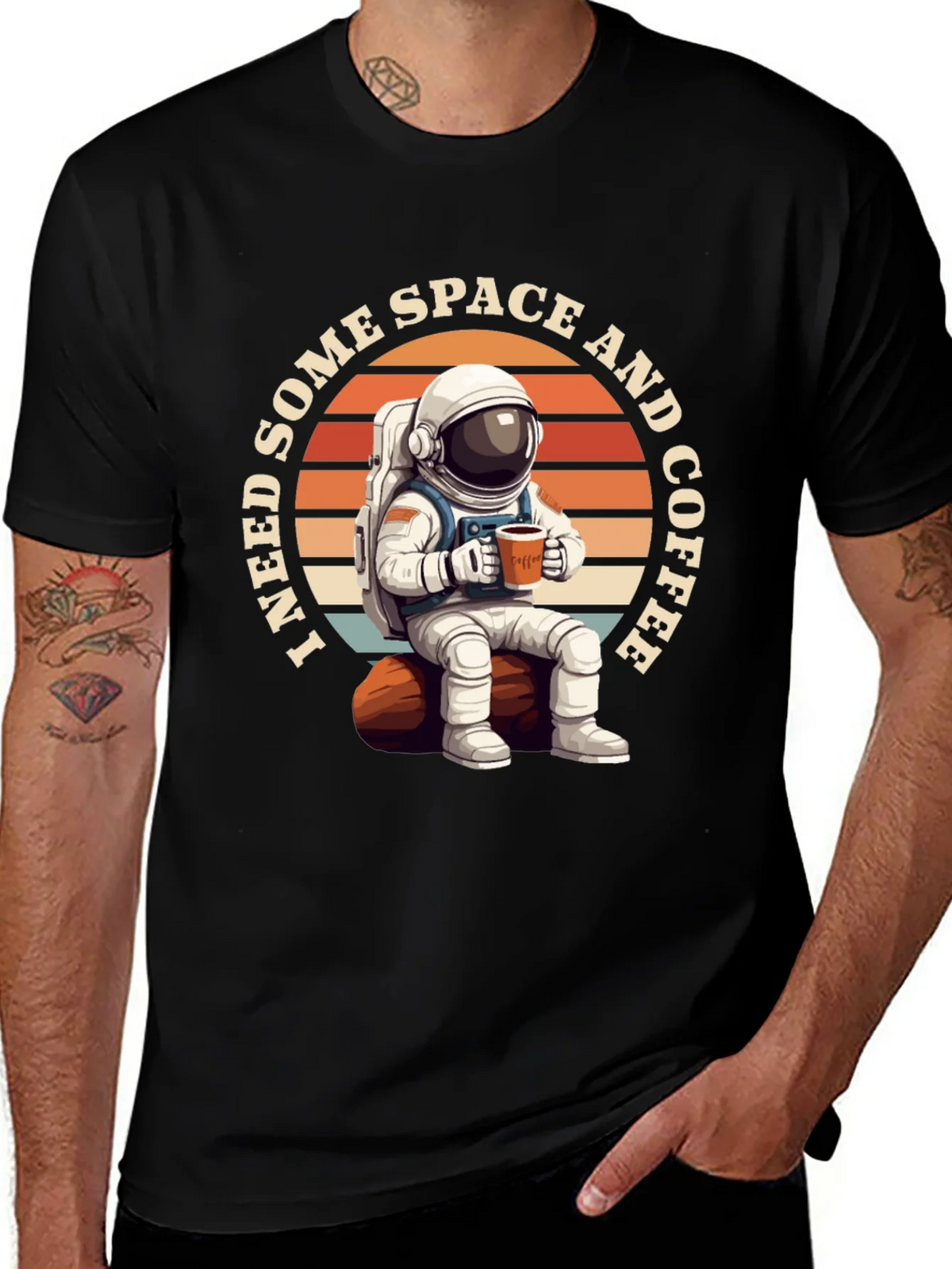 Space & Coffee Graphic T-Shirt - Relaxed Astronaut Design product image 1