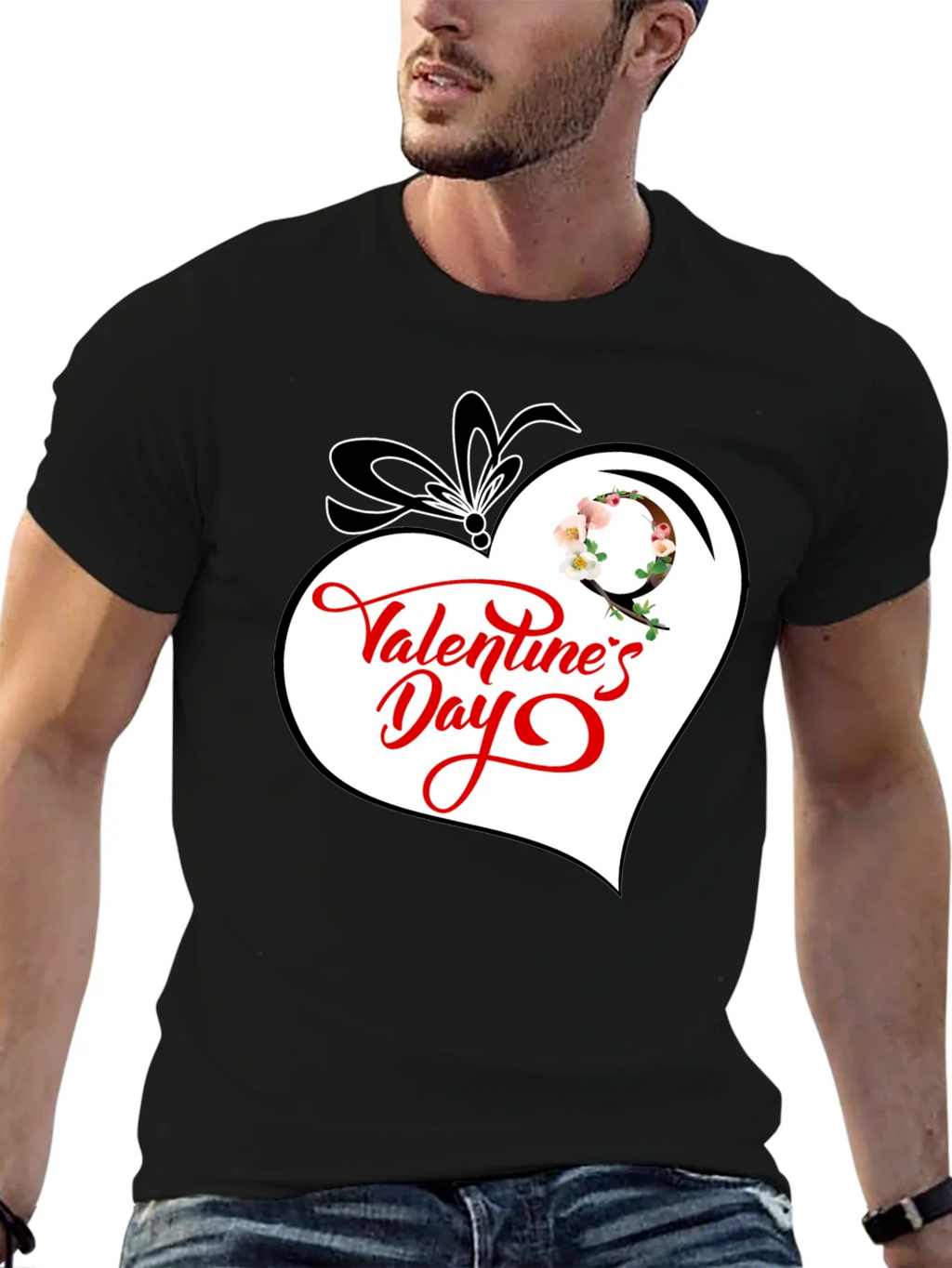 Valentines Day Heart Graphic Tee - Black Cotton Blend product image 6
