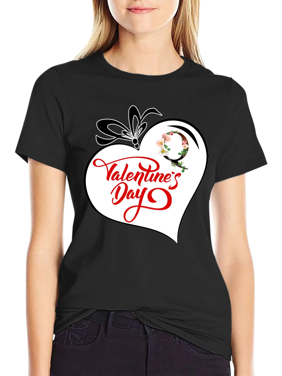 Valentines Day Heart Graphic Tee - Black Cotton Blend product image 2