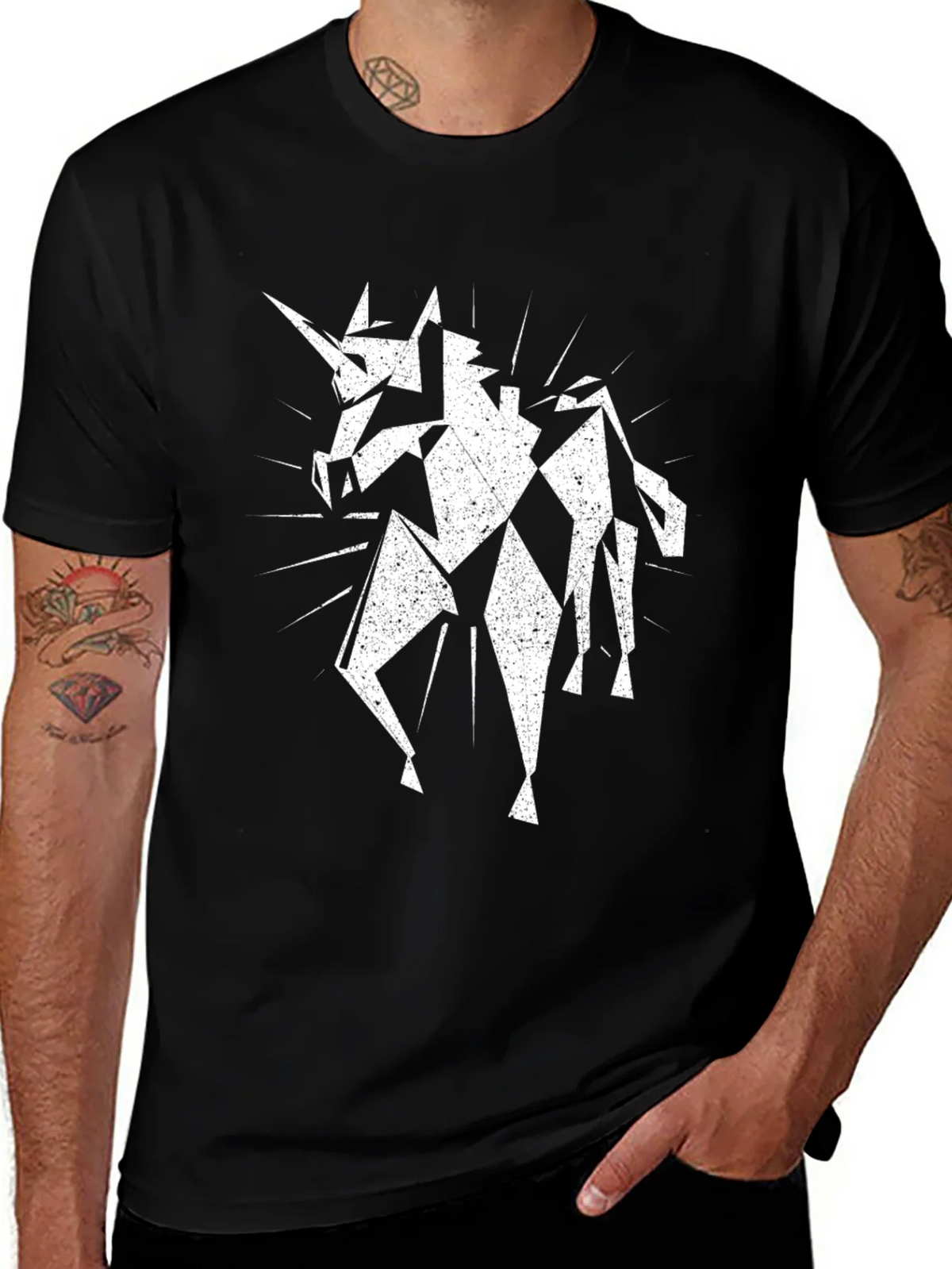 Geometric Unicorn Black T-Shirt - Unique Graphic Tee product image 1