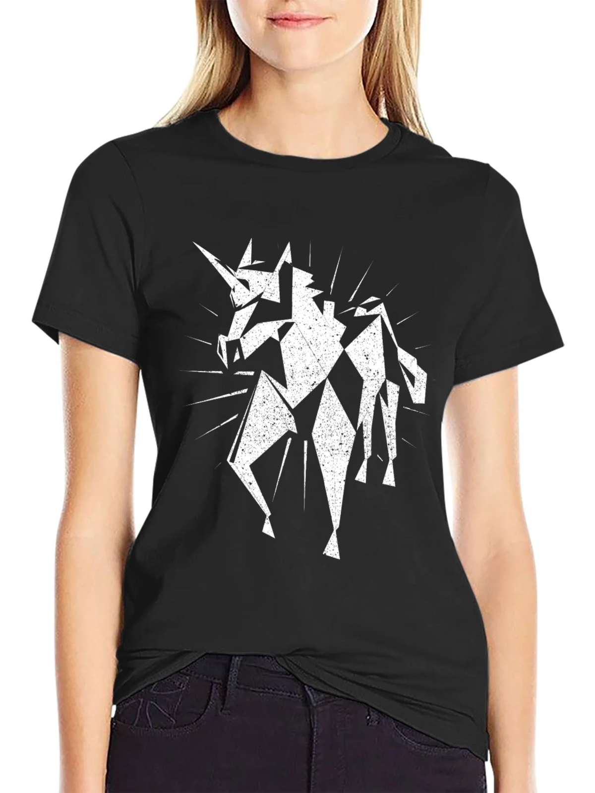 Geometric Unicorn Black T-Shirt - Unique Graphic Tee product image 2
