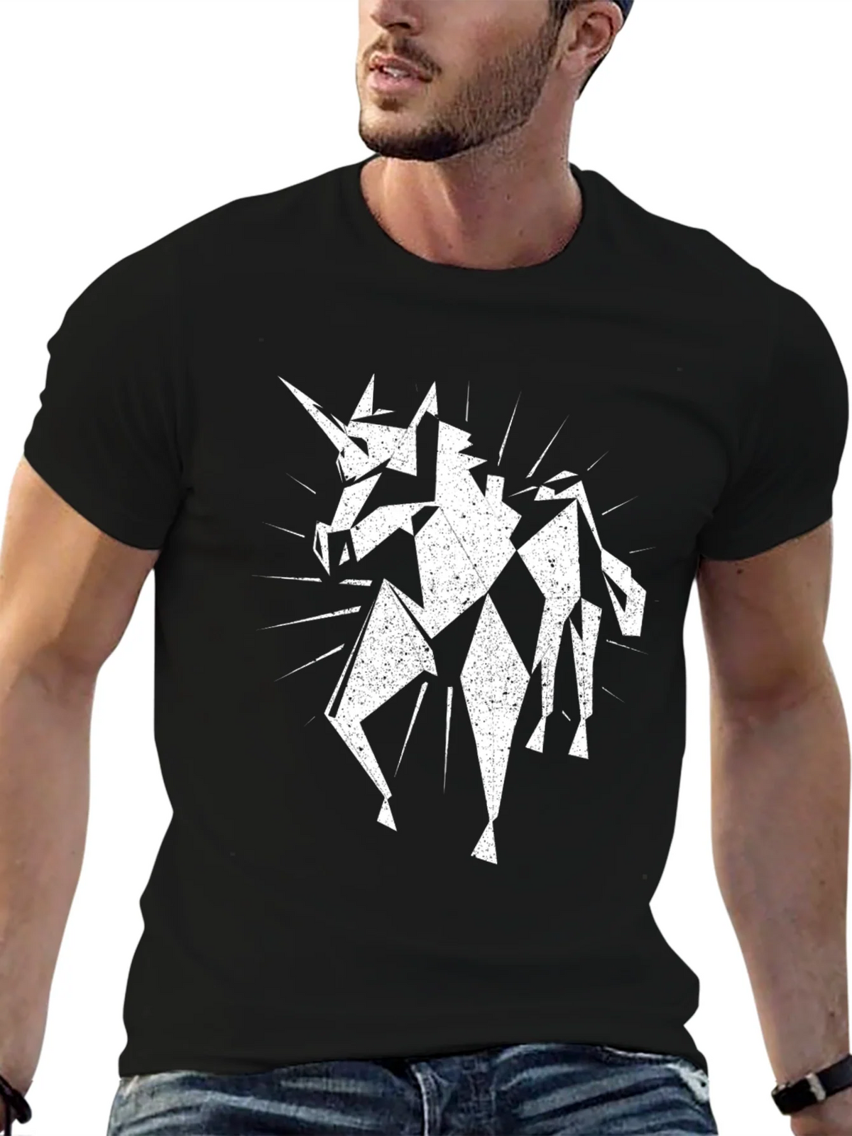 Geometric Unicorn Black T-Shirt - Unique Graphic Tee product image 6