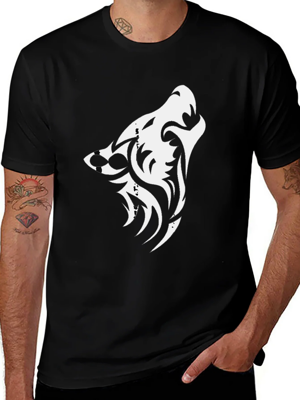 Tribal Wolf Graphic Black Tee product image 1