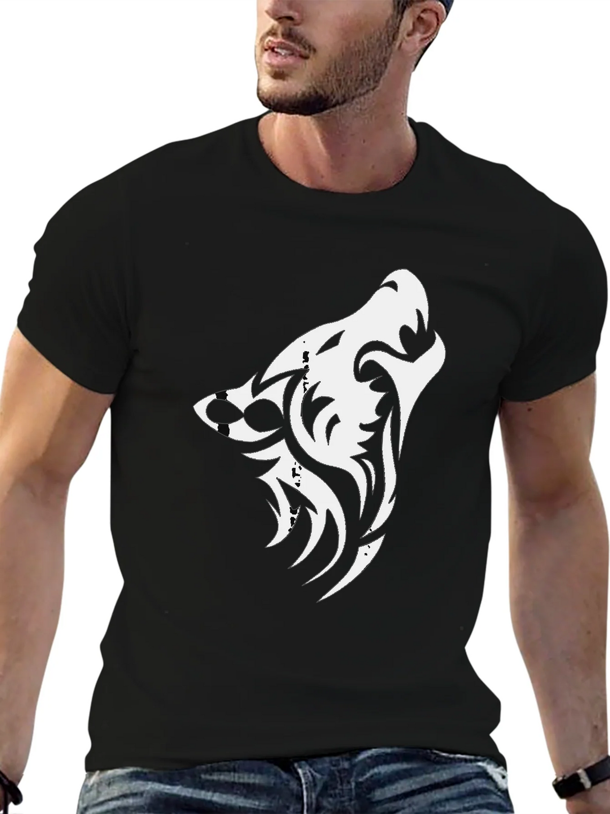 Tribal Wolf Graphic Black Tee product image 4