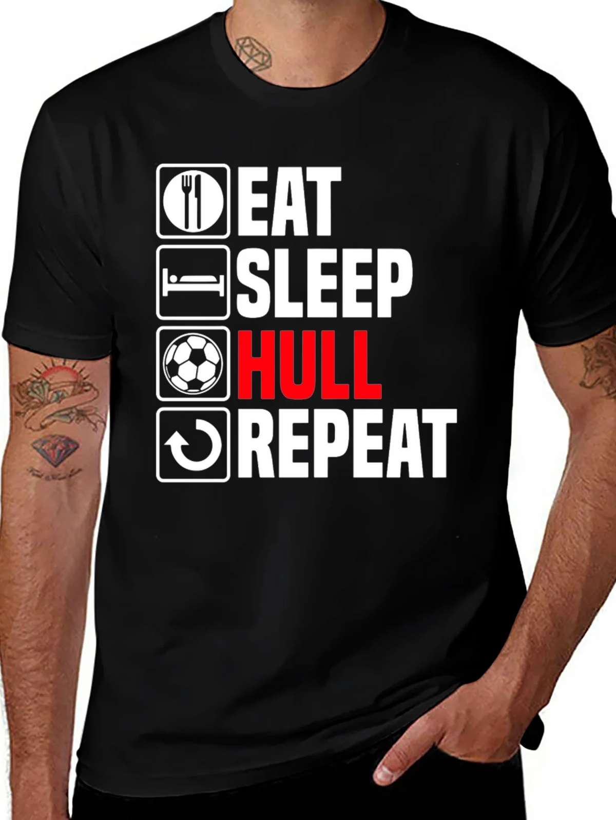 Eat Sleep Hull Repeat Black T-Shirt product image 1