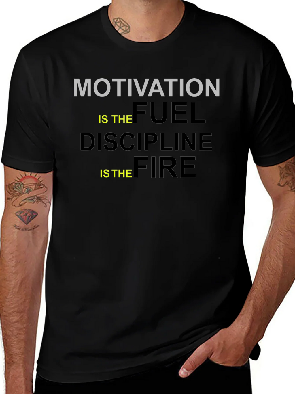 Motivation Fuel Discipline Fire Black Graphic Tee product image 1