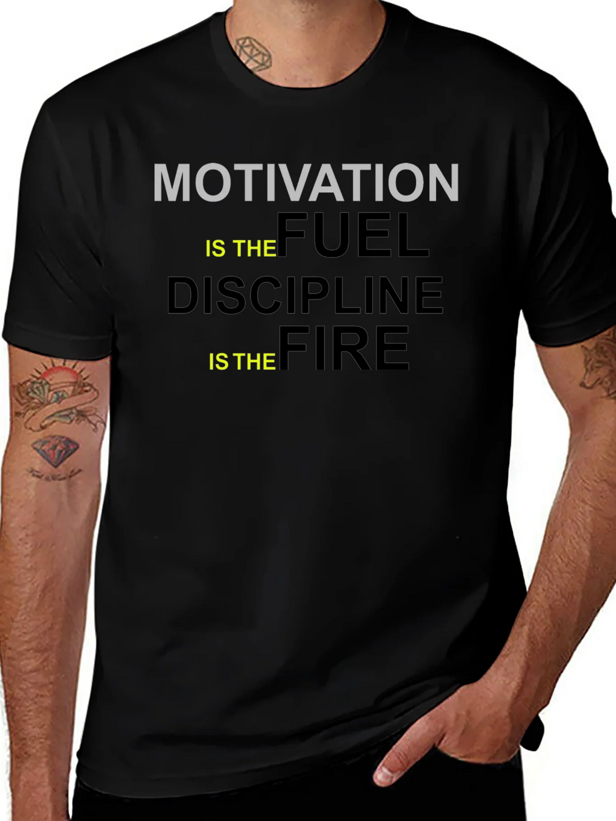 Motivation Fuel Discipline Fire Black Graphic Tee product image 1