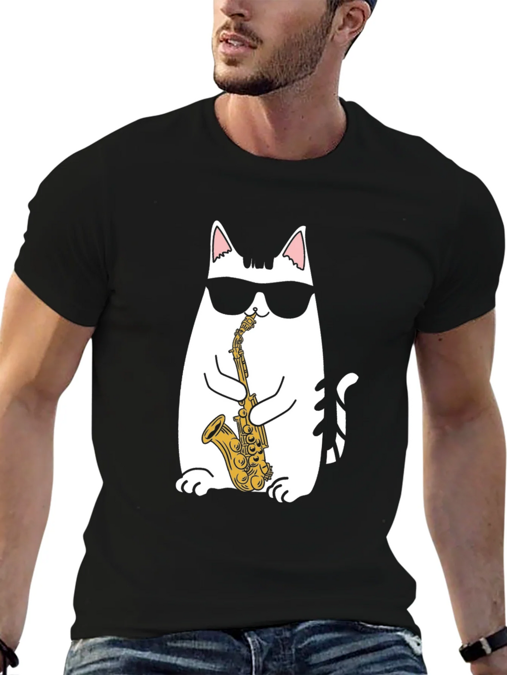 Cool Cat Saxophone T-Shirt - Black product image 6