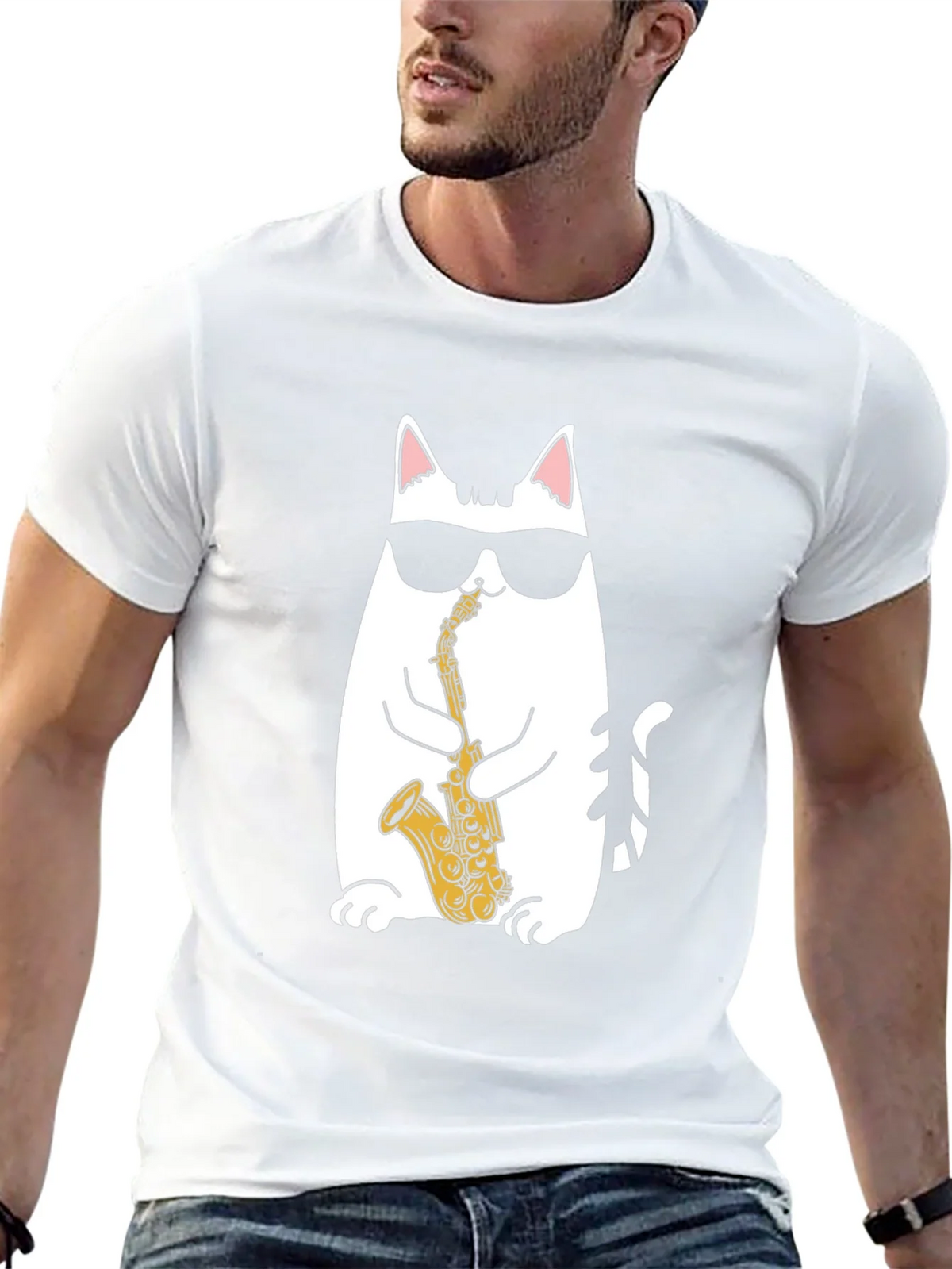 Cool Cat Saxophone T-Shirt - Black product image 12