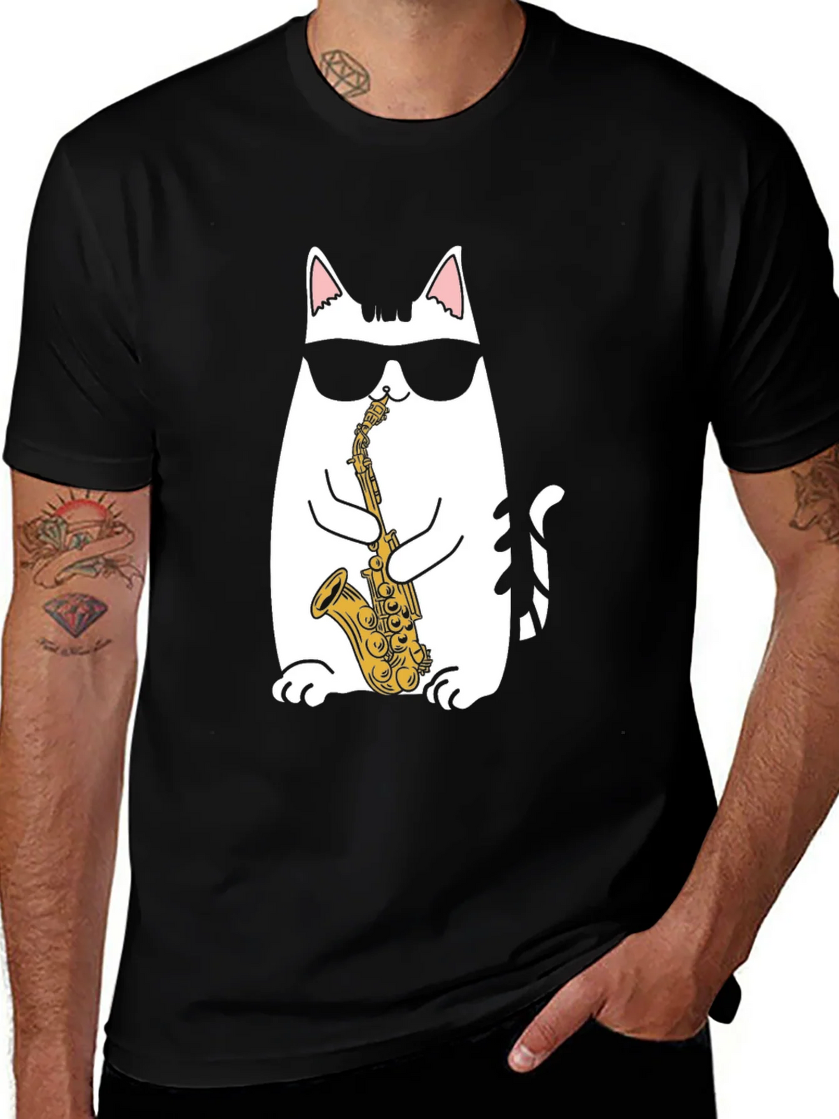 Cool Cat Saxophone T-Shirt - Black product image 1