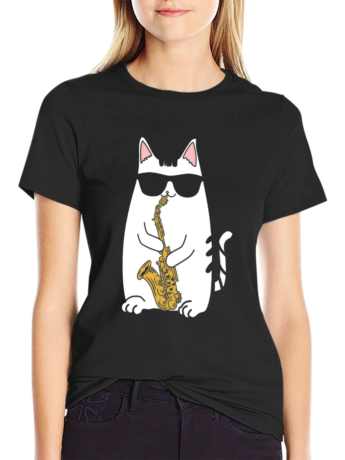 Cool Cat Saxophone T-Shirt - Black product image 2