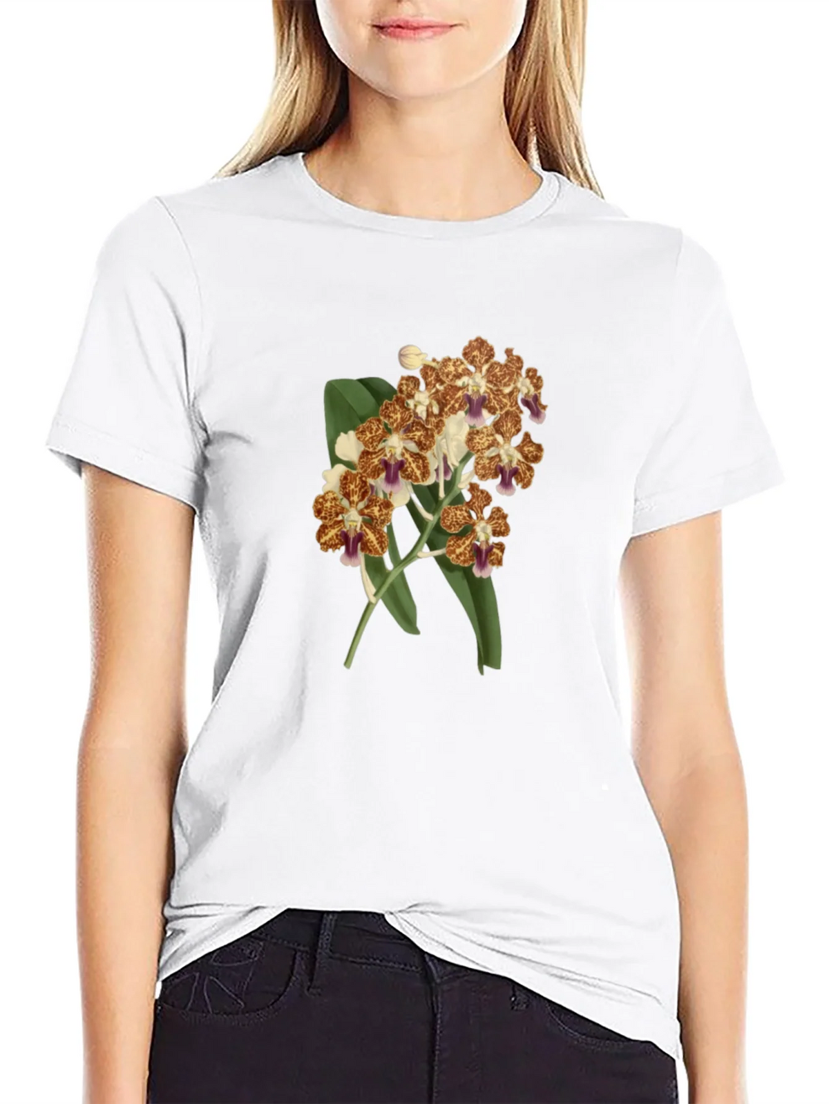 Floral Orchid Print Black T-Shirt product image 5