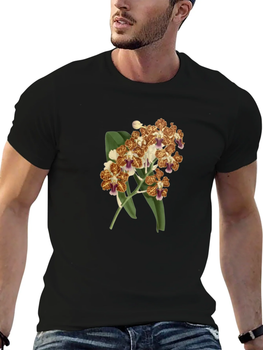 Floral Orchid Print Black T-Shirt product image 3