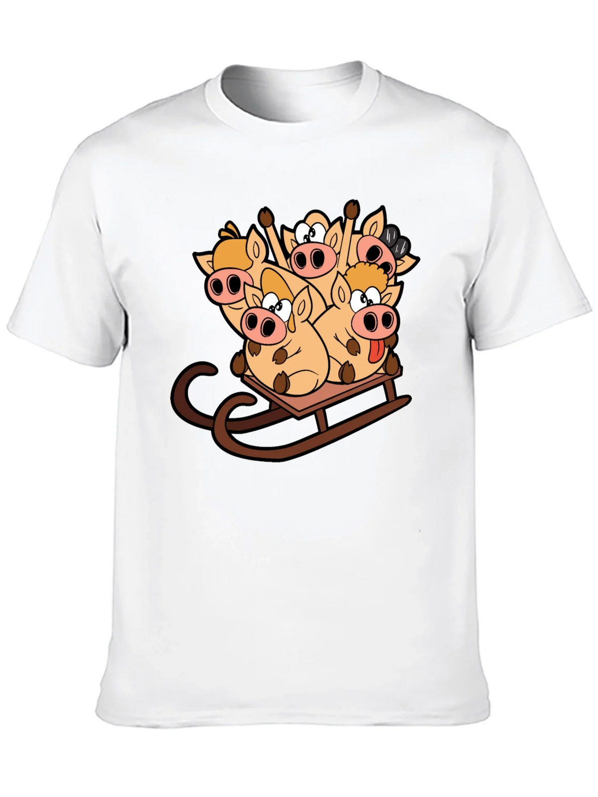 Funny Pigs on Sled Black T-Shirt product image 9