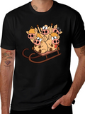 Funny Pigs on Sled Black T-Shirt product image 1