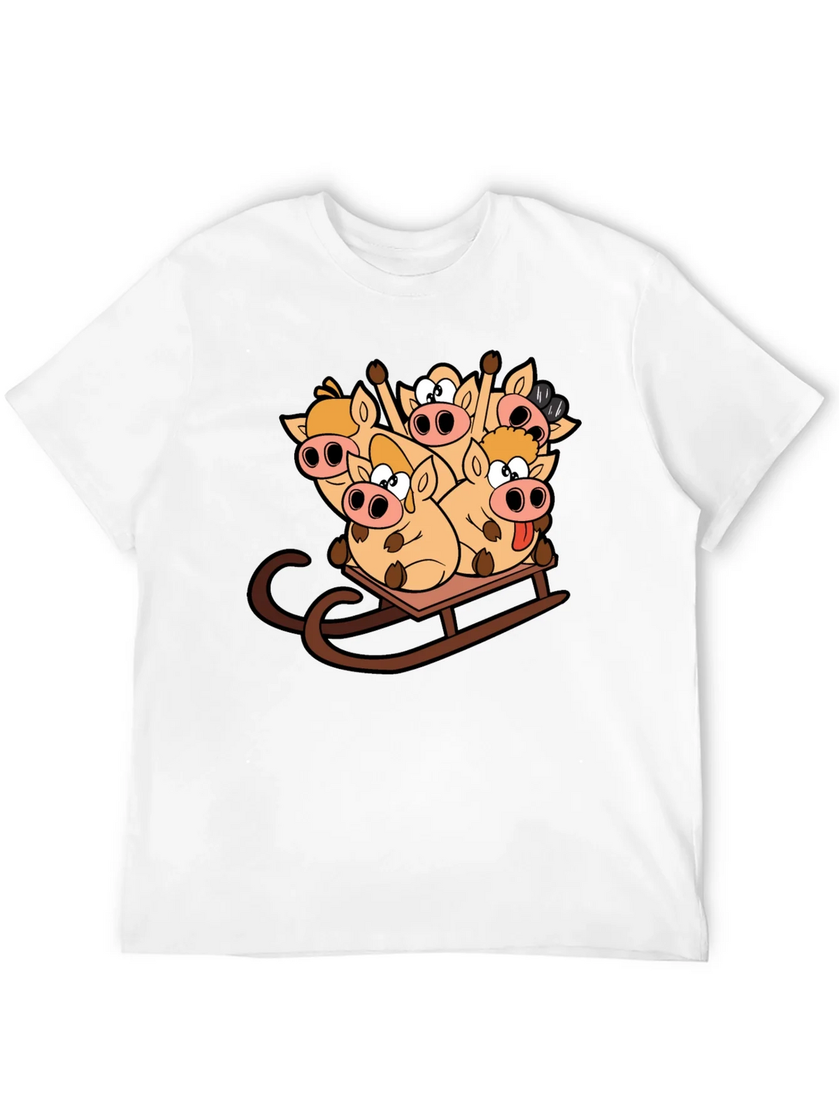 Funny Pigs on Sled Black T-Shirt product image 11