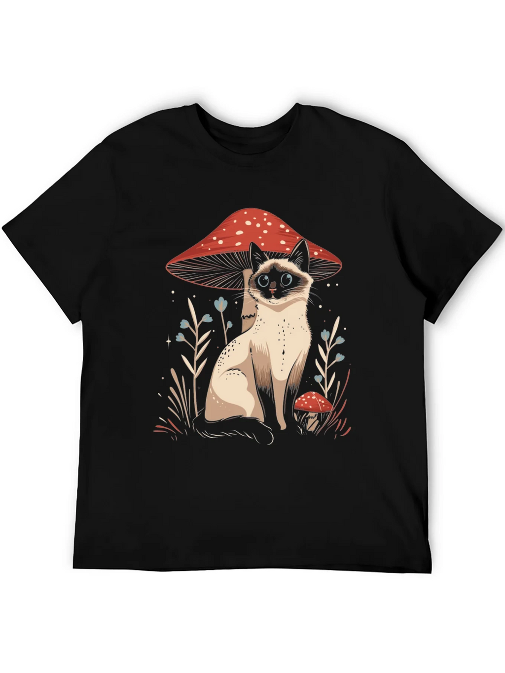 Cat and Mushroom Graphic Tee - Black Cotton product image 5