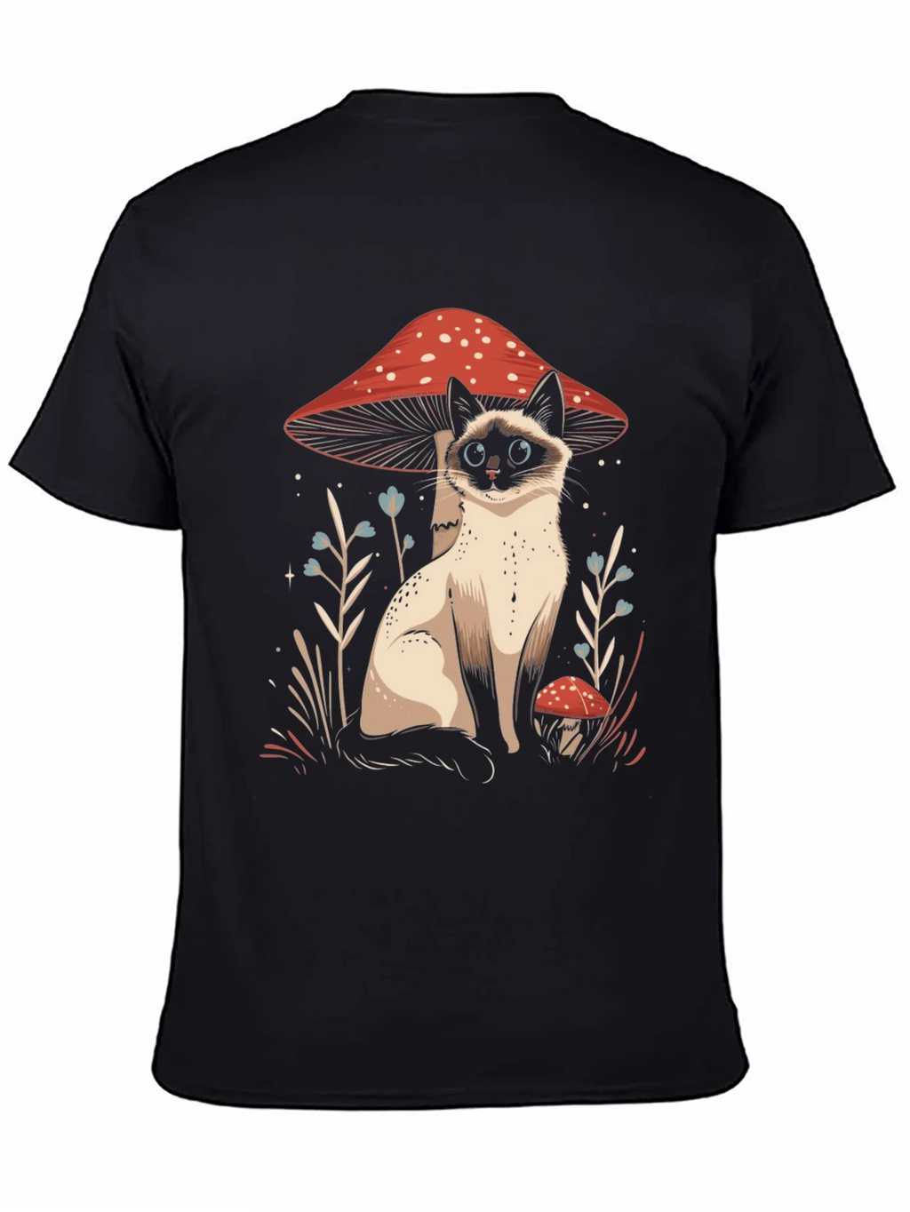 Cat and Mushroom Graphic Tee - Black Cotton product image 4