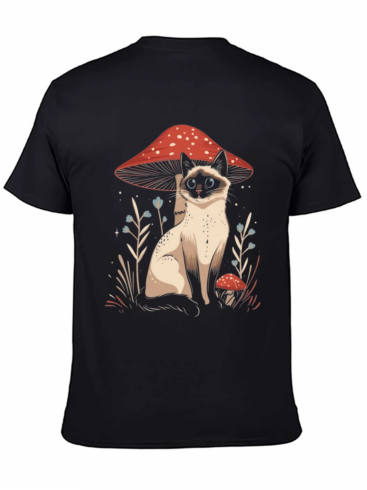 Cat and Mushroom Graphic Tee - Black Cotton product image 4
