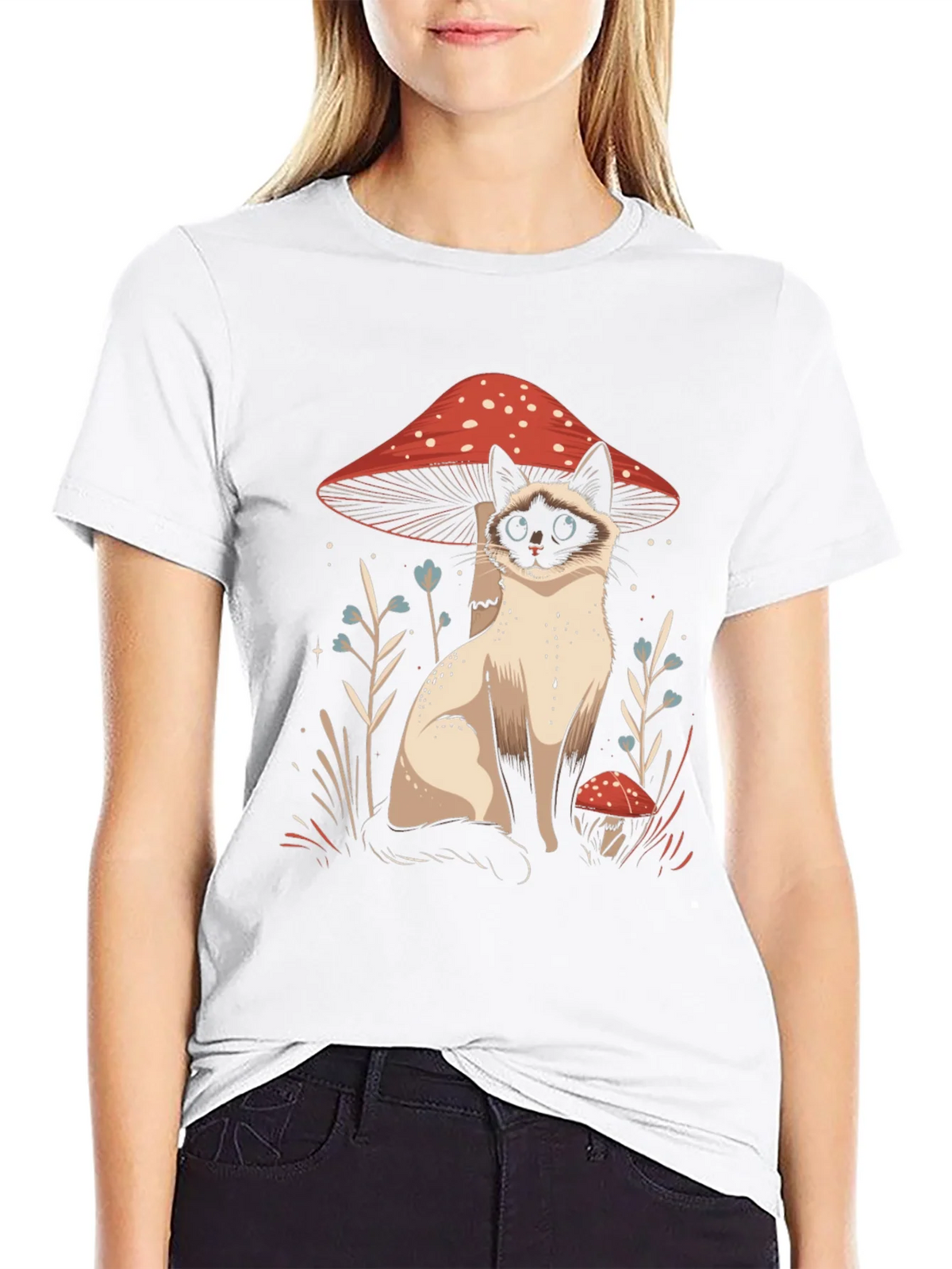 Cat and Mushroom Graphic Tee - Black Cotton product image 8