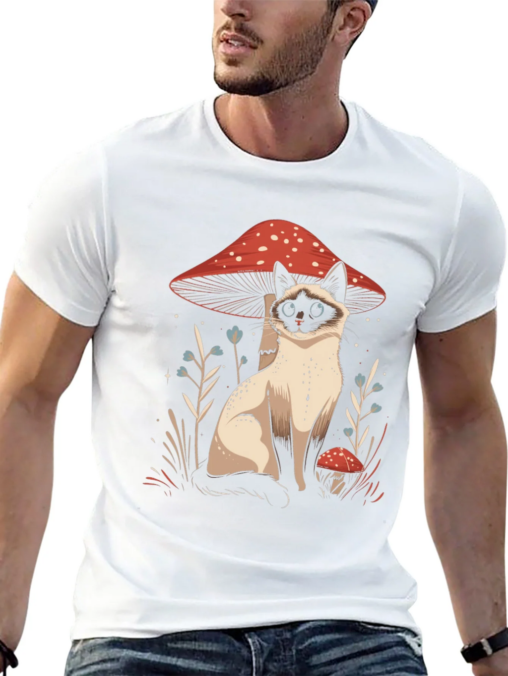 Cat and Mushroom Graphic Tee - Black Cotton product image 12