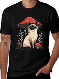 Cat and Mushroom Graphic Tee - Black Cotton product image 1