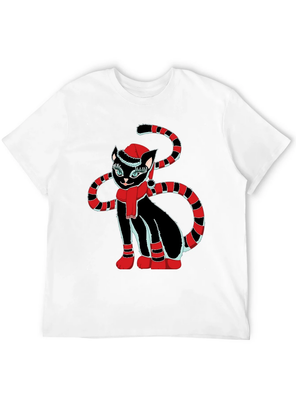 Festive Cat T-Shirt - Black with Holiday Design product image 11