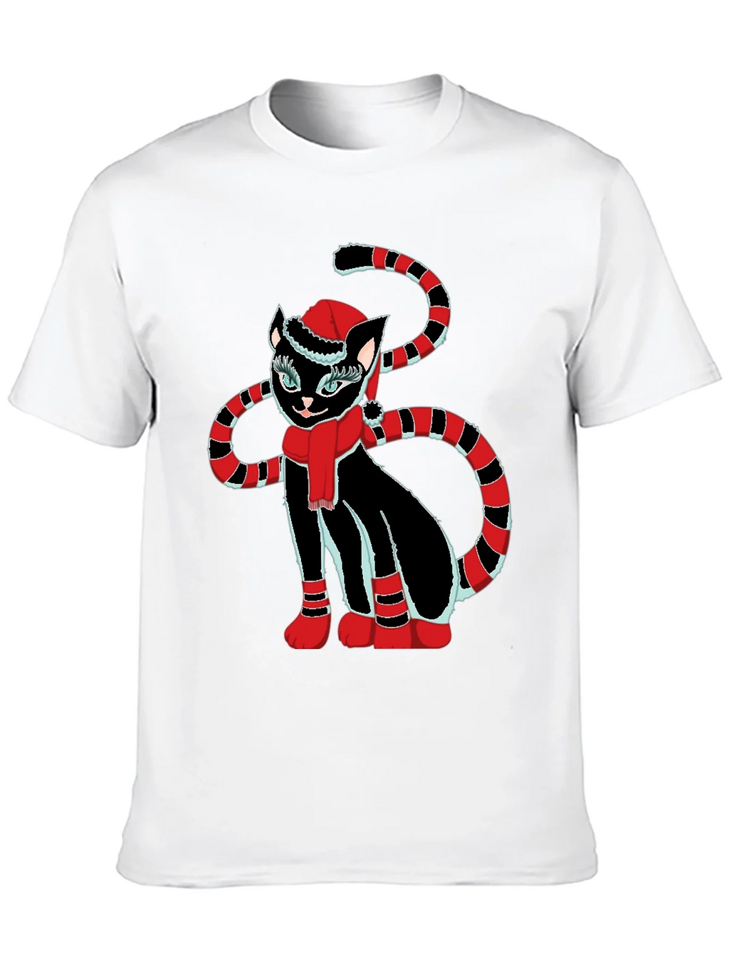 Festive Cat T-Shirt - Black with Holiday Design product image 9