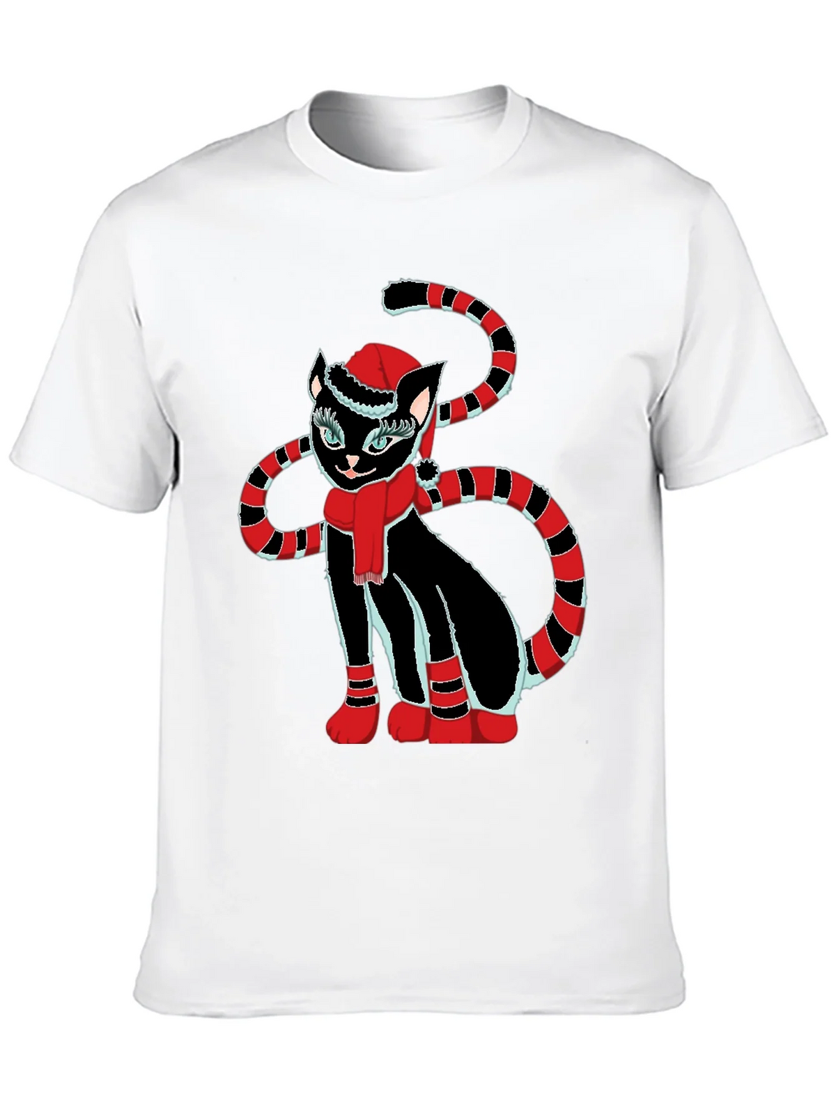Festive Cat T-Shirt - Black with Holiday Design product image 9