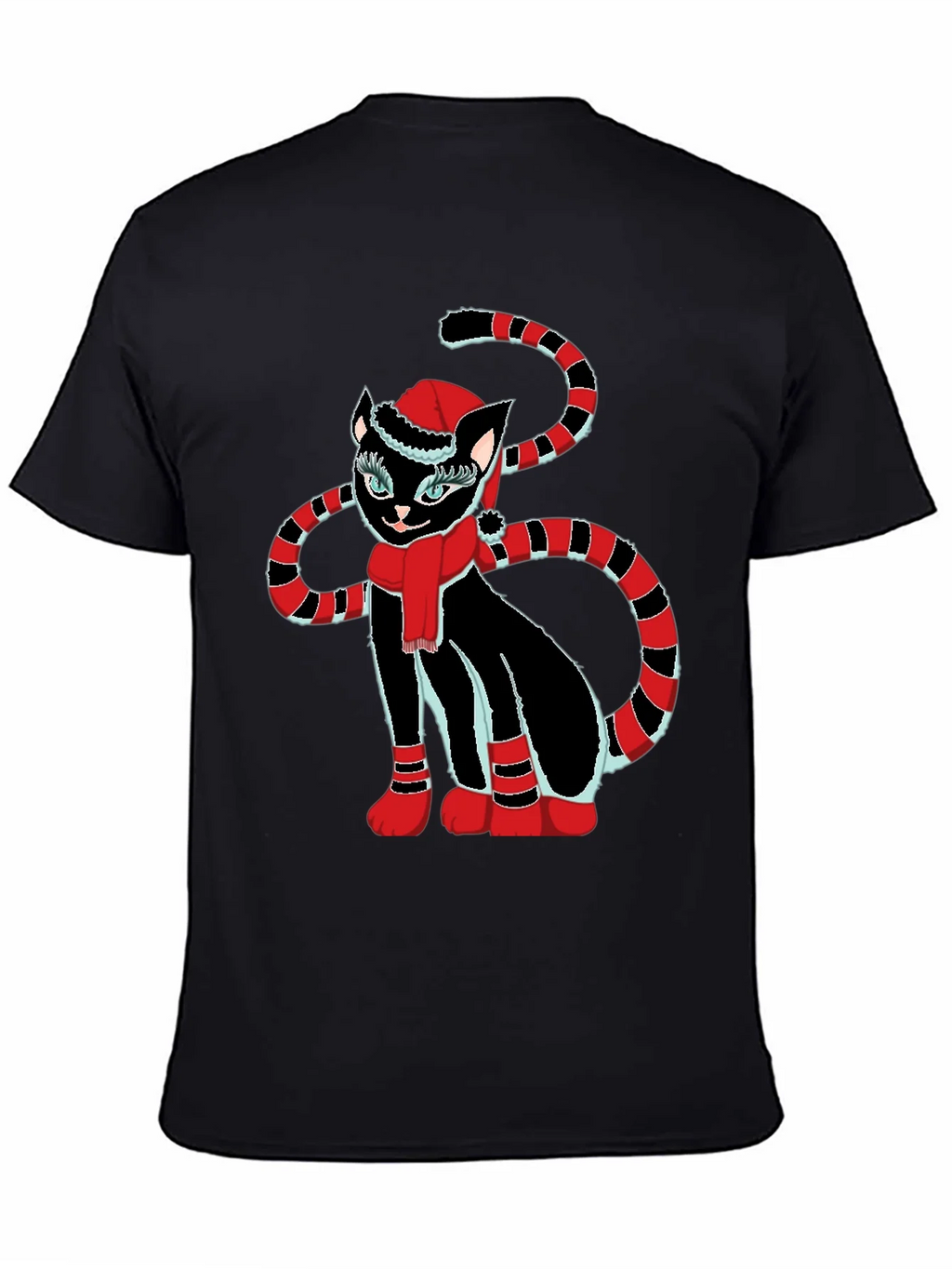 Festive Cat T-Shirt - Black with Holiday Design product image 4
