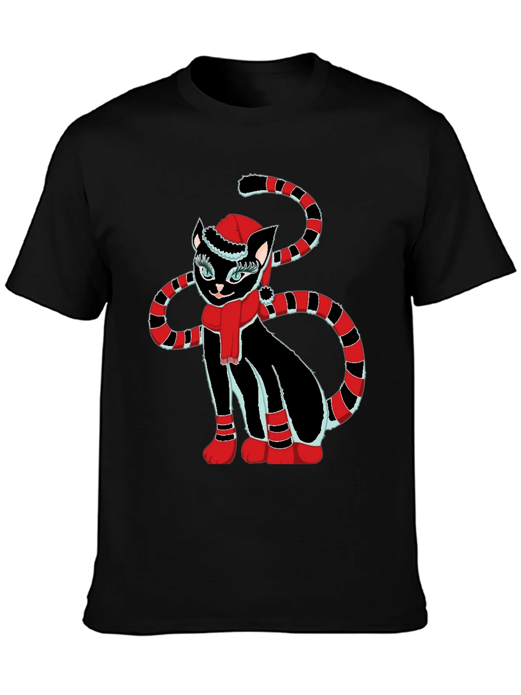 Festive Cat T-Shirt - Black with Holiday Design product image 3