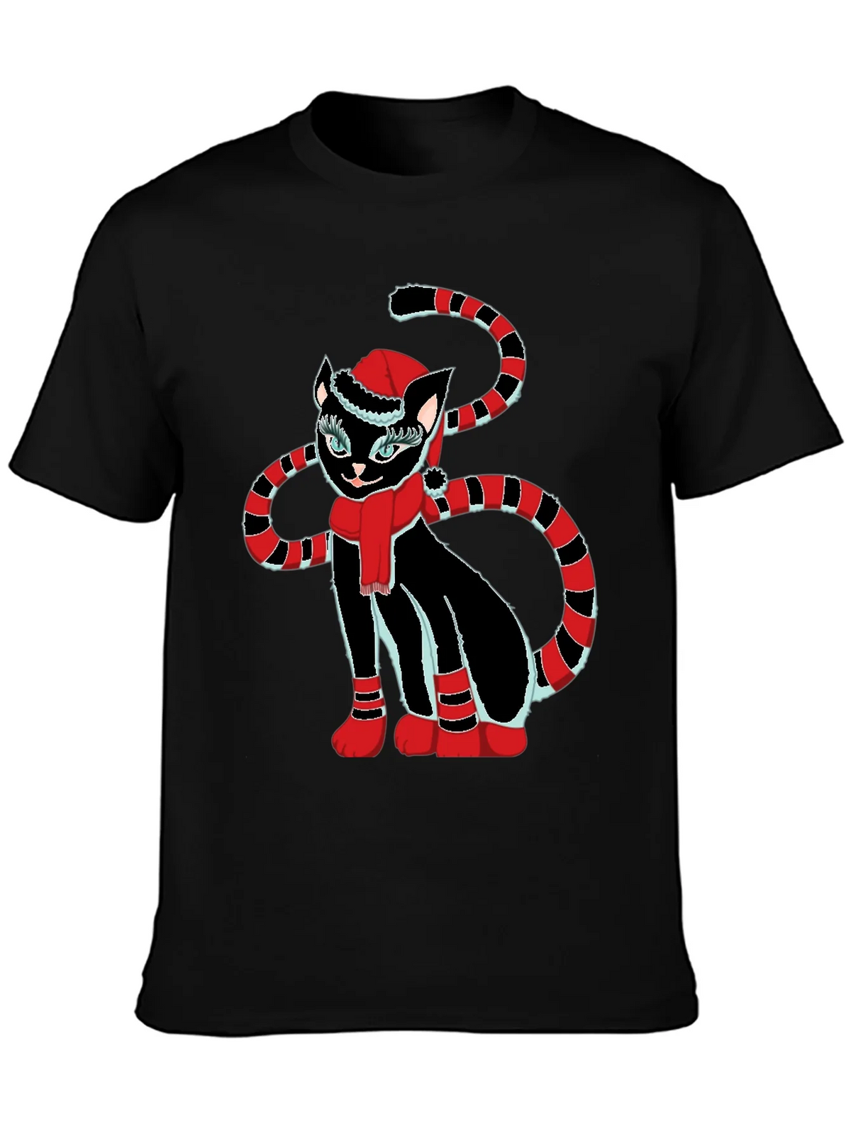 Festive Cat T-Shirt - Black with Holiday Design product image 3
