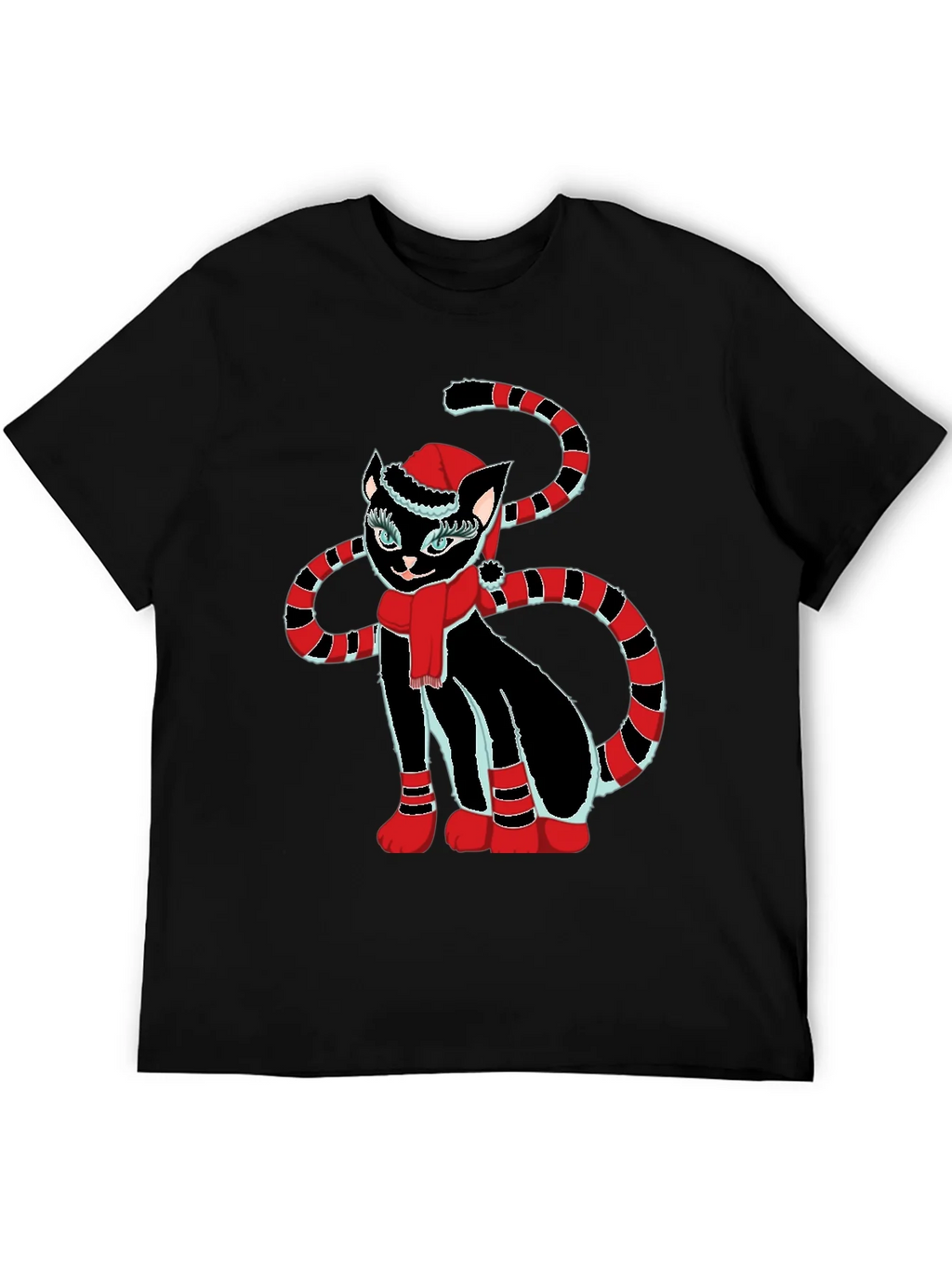 Festive Cat T-Shirt - Black with Holiday Design product image 5