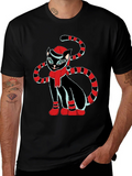Festive Cat T-Shirt - Black with Holiday Design product image 1