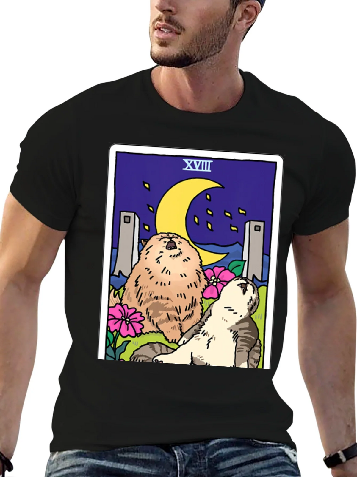 Moon Tarot Card Cats Graphic T-Shirt product image 6