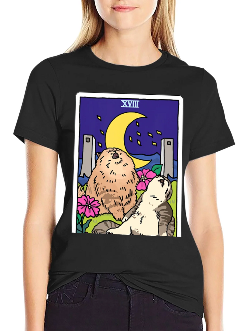 Moon Tarot Card Cats Graphic T-Shirt product image 2