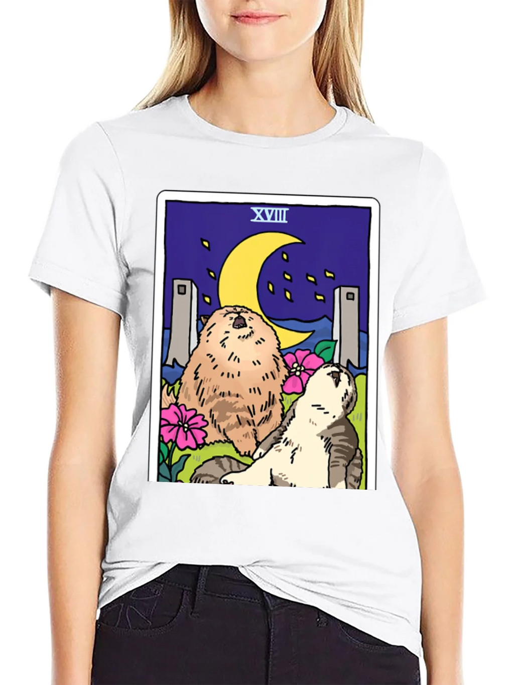 Moon Tarot Card Cats Graphic T-Shirt product image 8