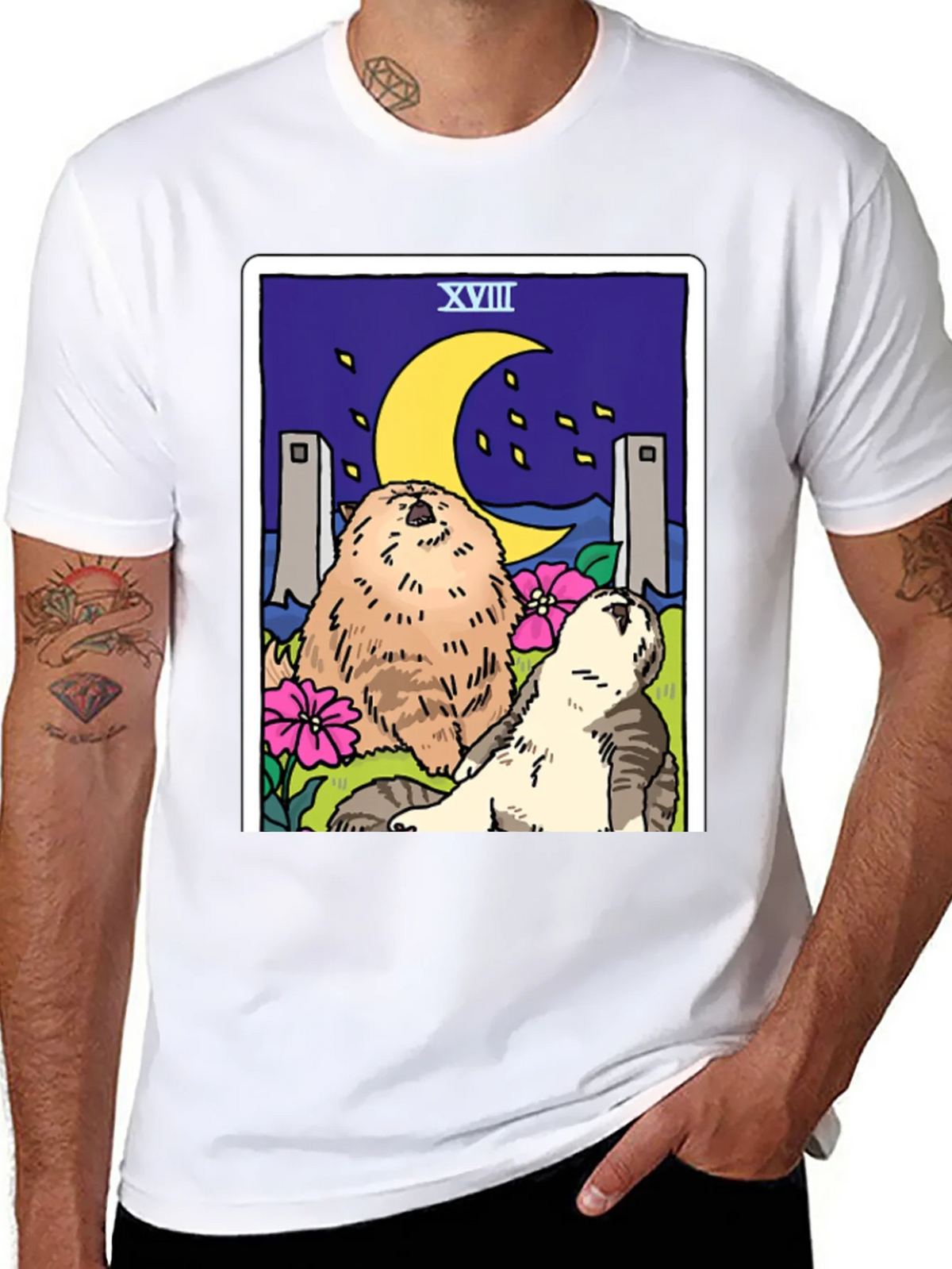 Moon Tarot Card Cats Graphic T-Shirt product image 7