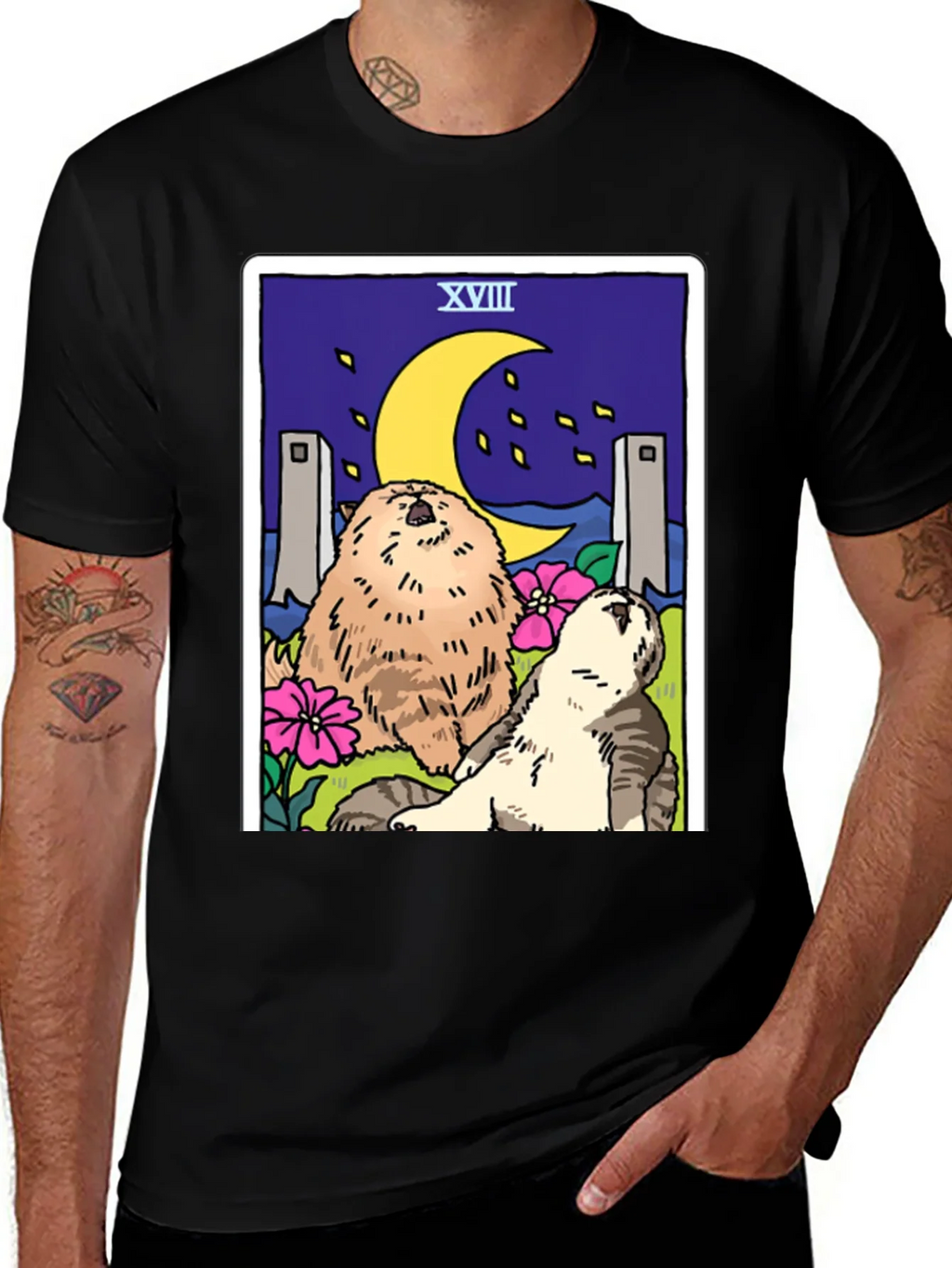 Moon Tarot Card Cats Graphic T-Shirt product image 1