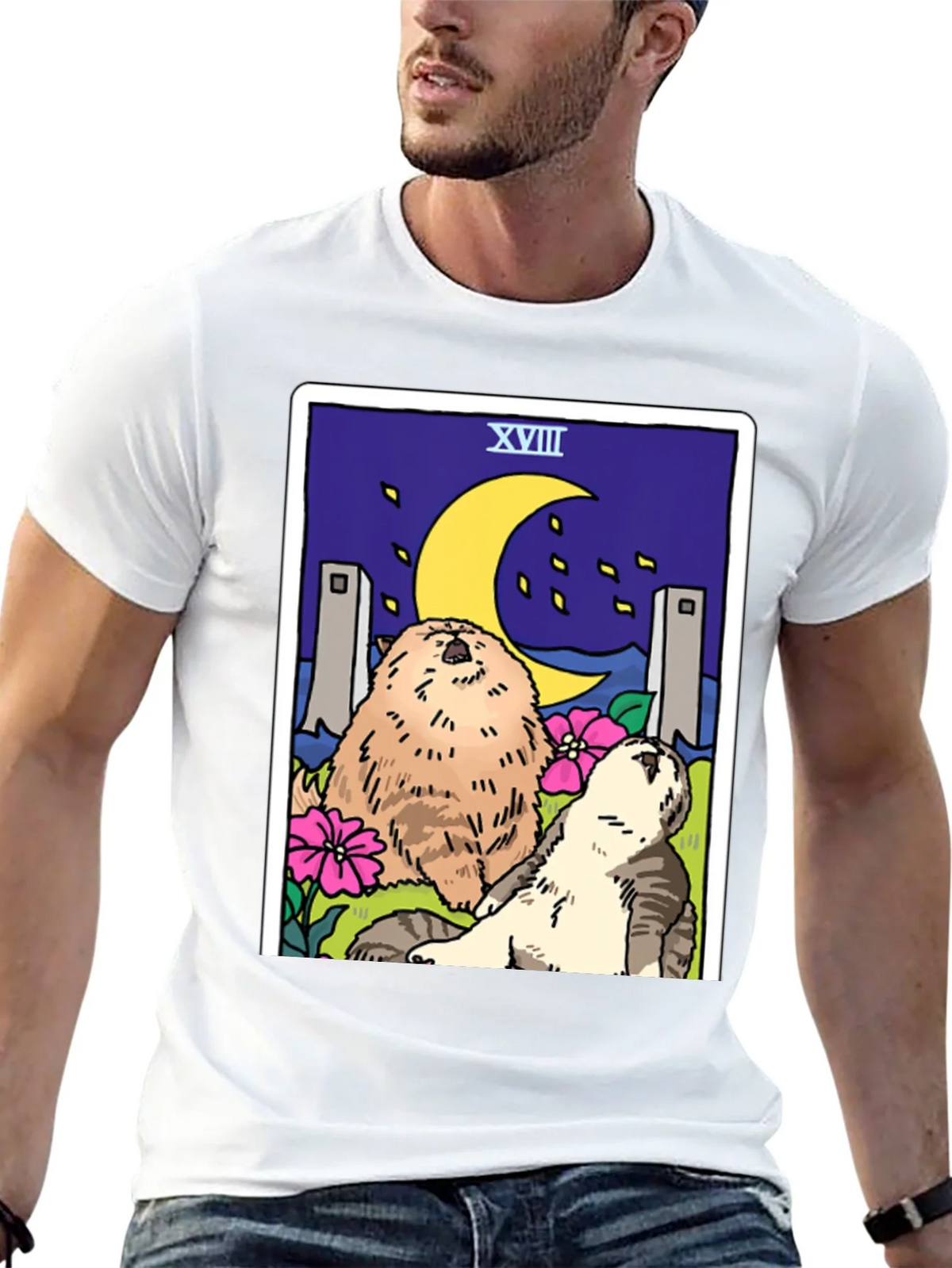 Moon Tarot Card Cats Graphic T-Shirt product image 12