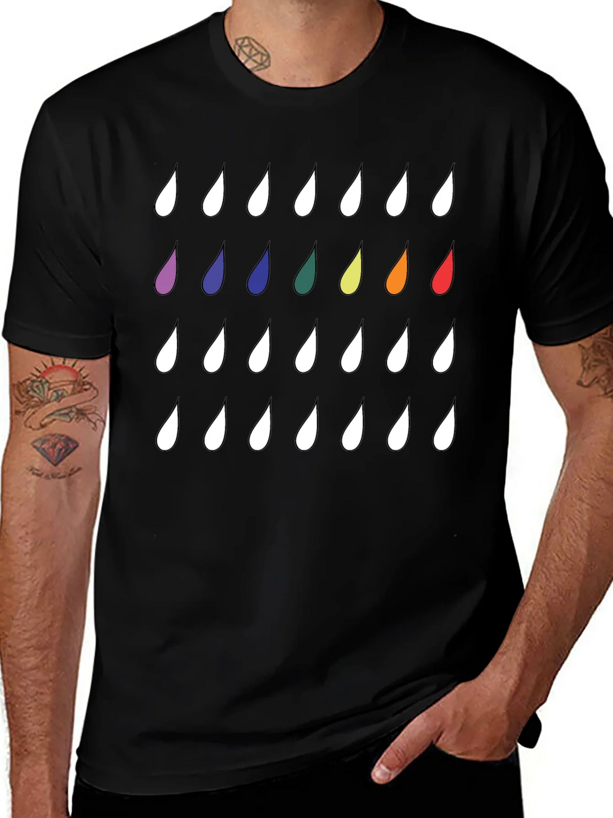 Rainbow Drops Black T-Shirt - Modern Casual Style product image 1